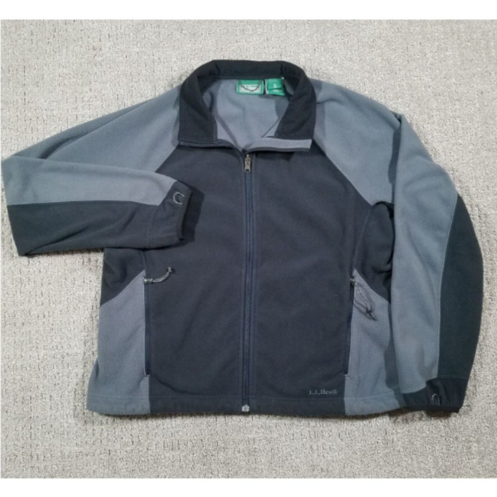 LL BEAN Jacket Womens XL Black Gray Fleece Vtg Y2k Gorpcore Outdoors Outerwear